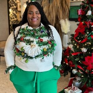Festive White / Cream Color Christmas Sweater wit